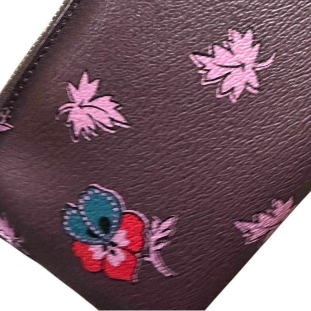 Coach Floral Print Leather Wristlet in Plum with Pink Accents - Picture 11 of 11